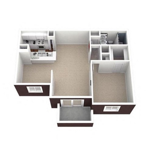 Floor plan for 1 bed, 1 bath, 726 sqft